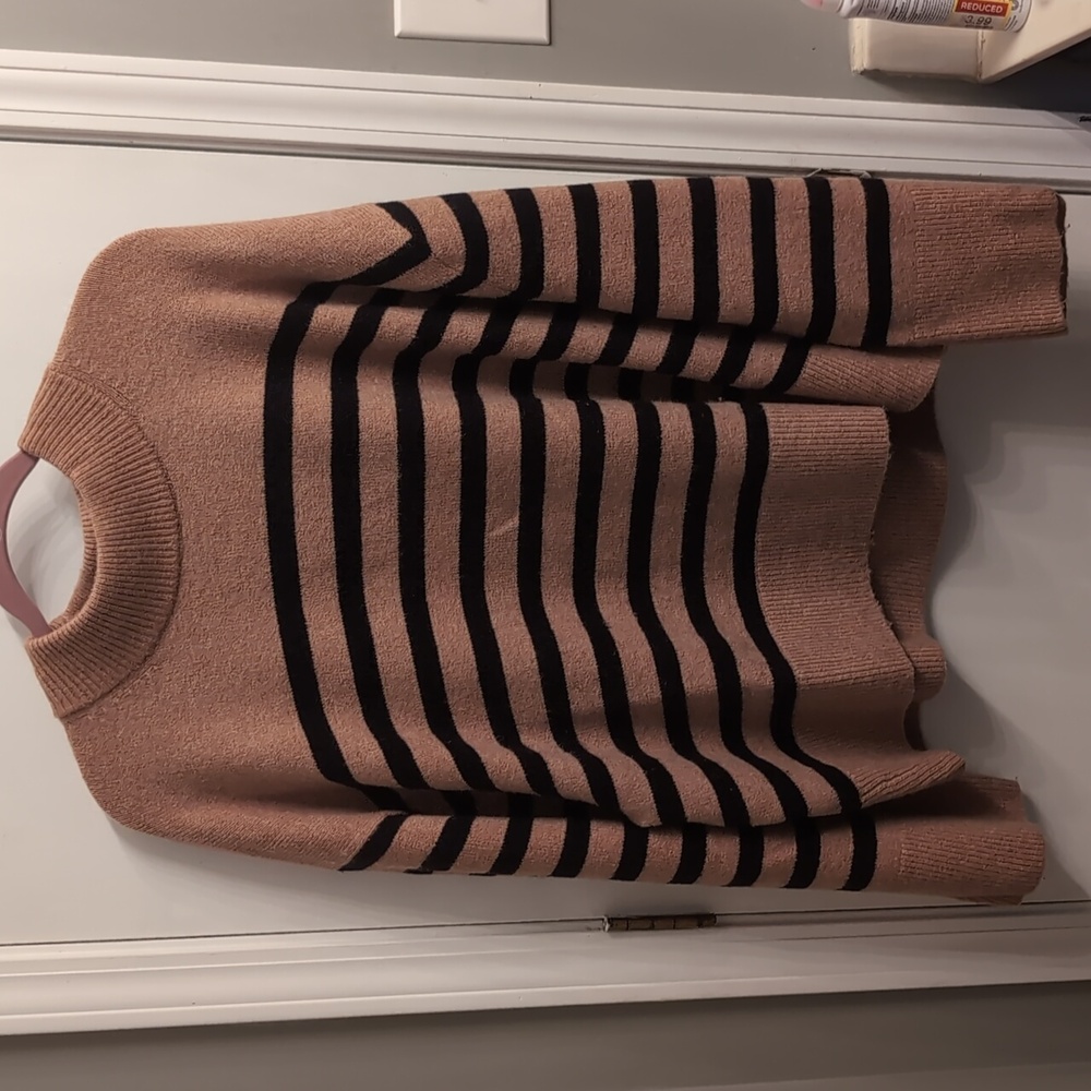 J. Crew Camel and Black Striped Cowl Neck Sweater - Picture 6 of 7